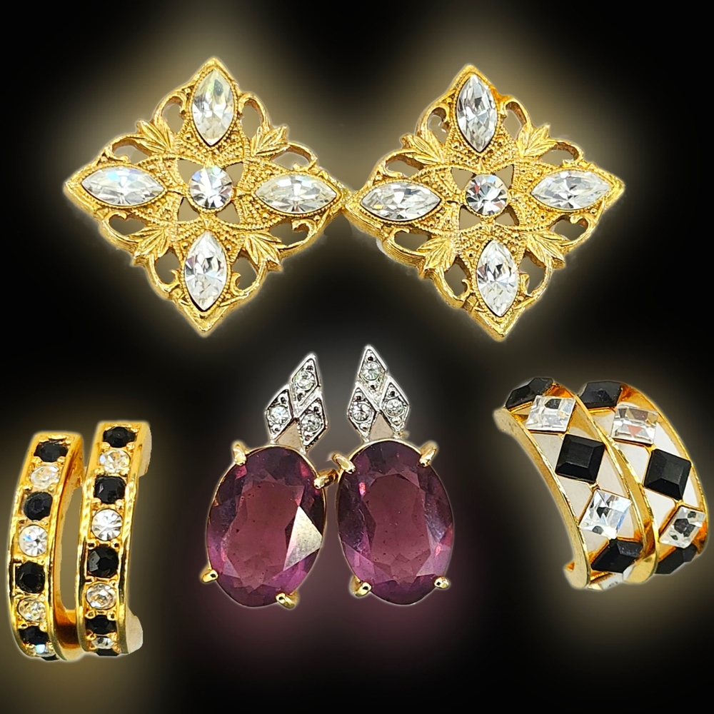 EARRINGS diamond crystal x4 pairs